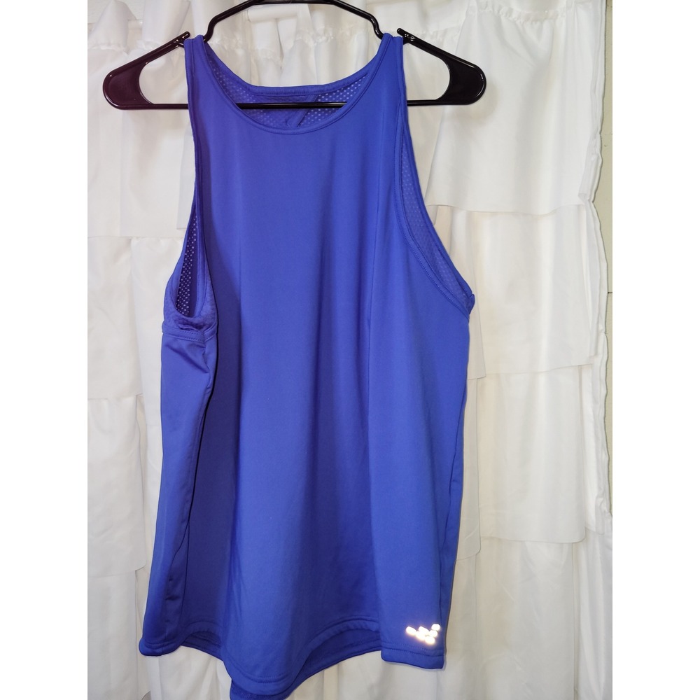 Avia Womens Blue Mesh Back Keyhole Activewear Tank Top XL Reflective Logo 1316